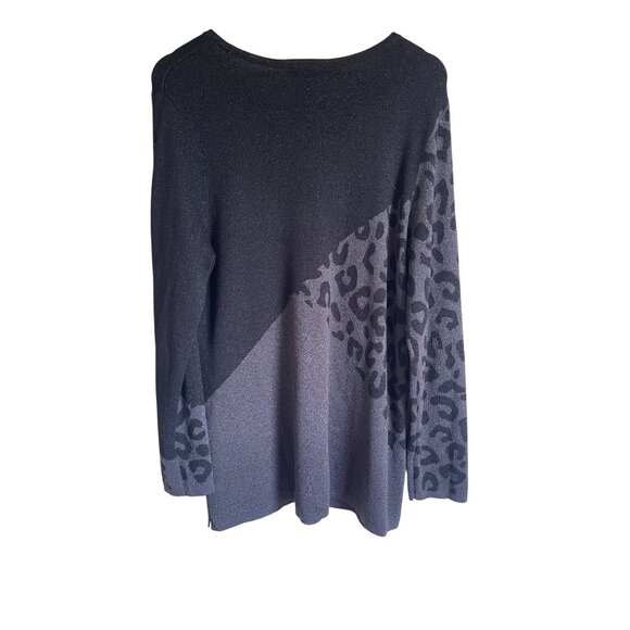 Chico's Size 3/XL Black Gray Leopard Print Knit Tunic Long Sleeve - Picture 2 of 6